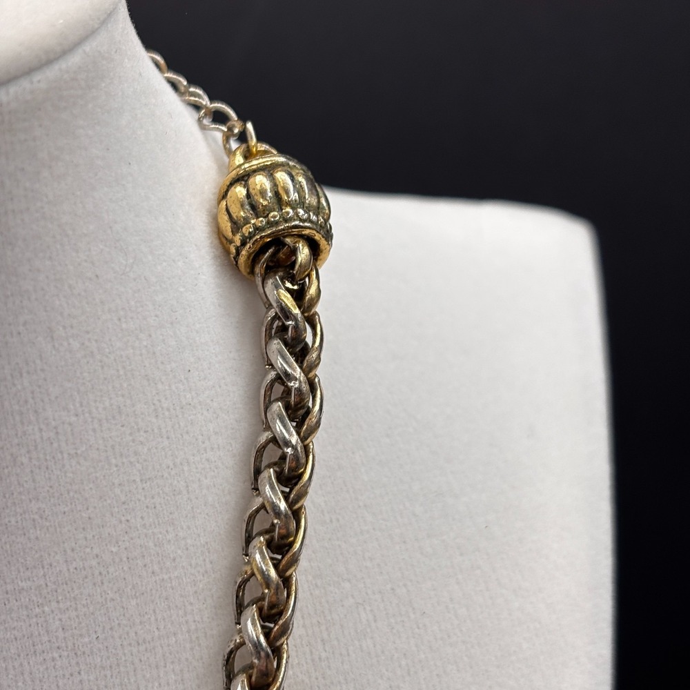 Vintage Gold Tone Statement Necklace Woven Chain Crystal Dangle Choker Retro Y2K - Picture 7 of 11
